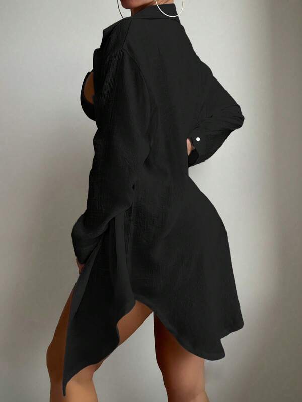 Saída De Praia Camisa Longa Com Botões Estilo Oversized