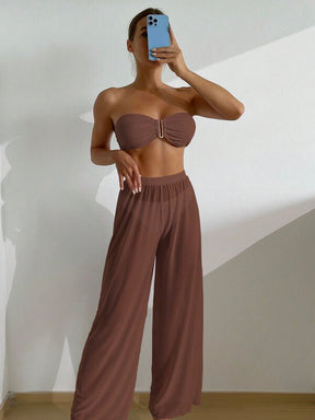 Conjunto Tomara Que Caia Com Calça Fluida E Cós Alto