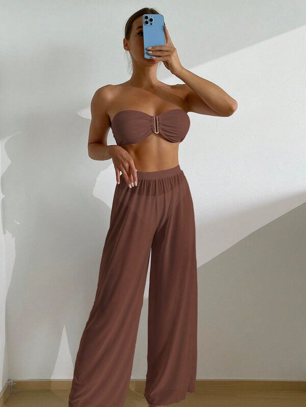 Conjunto Tomara Que Caia Com Calça Fluida E Cós Alto