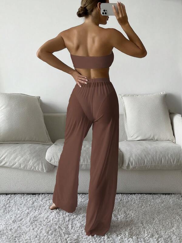 Conjunto Tomara Que Caia Com Calça Fluida E Cós Alto