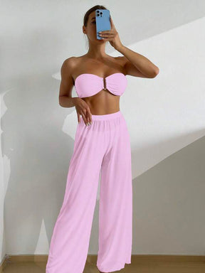 Conjunto Tomara Que Caia Com Calça Fluida E Cós Alto