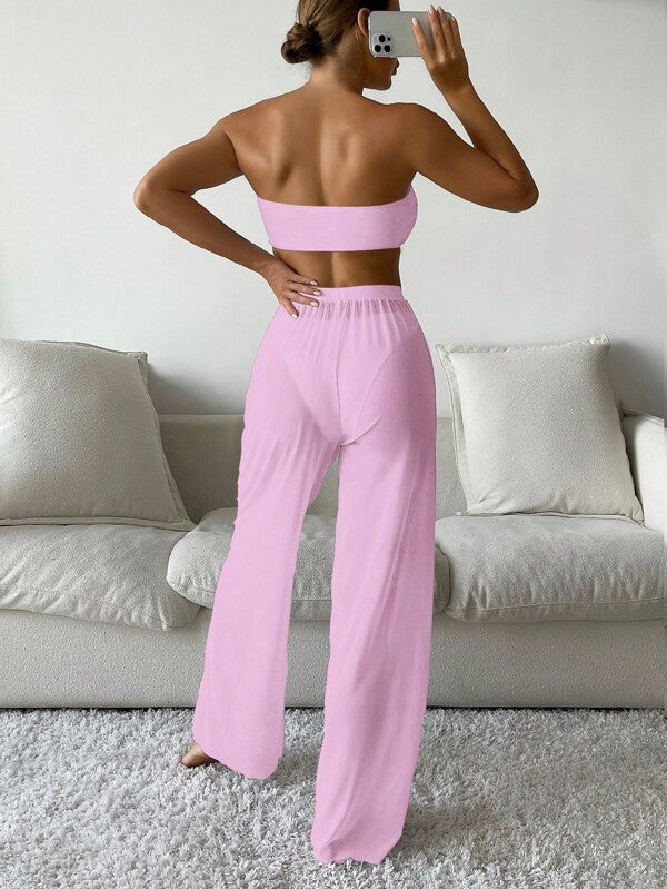 Conjunto Tomara Que Caia Com Calça Fluida E Cós Alto