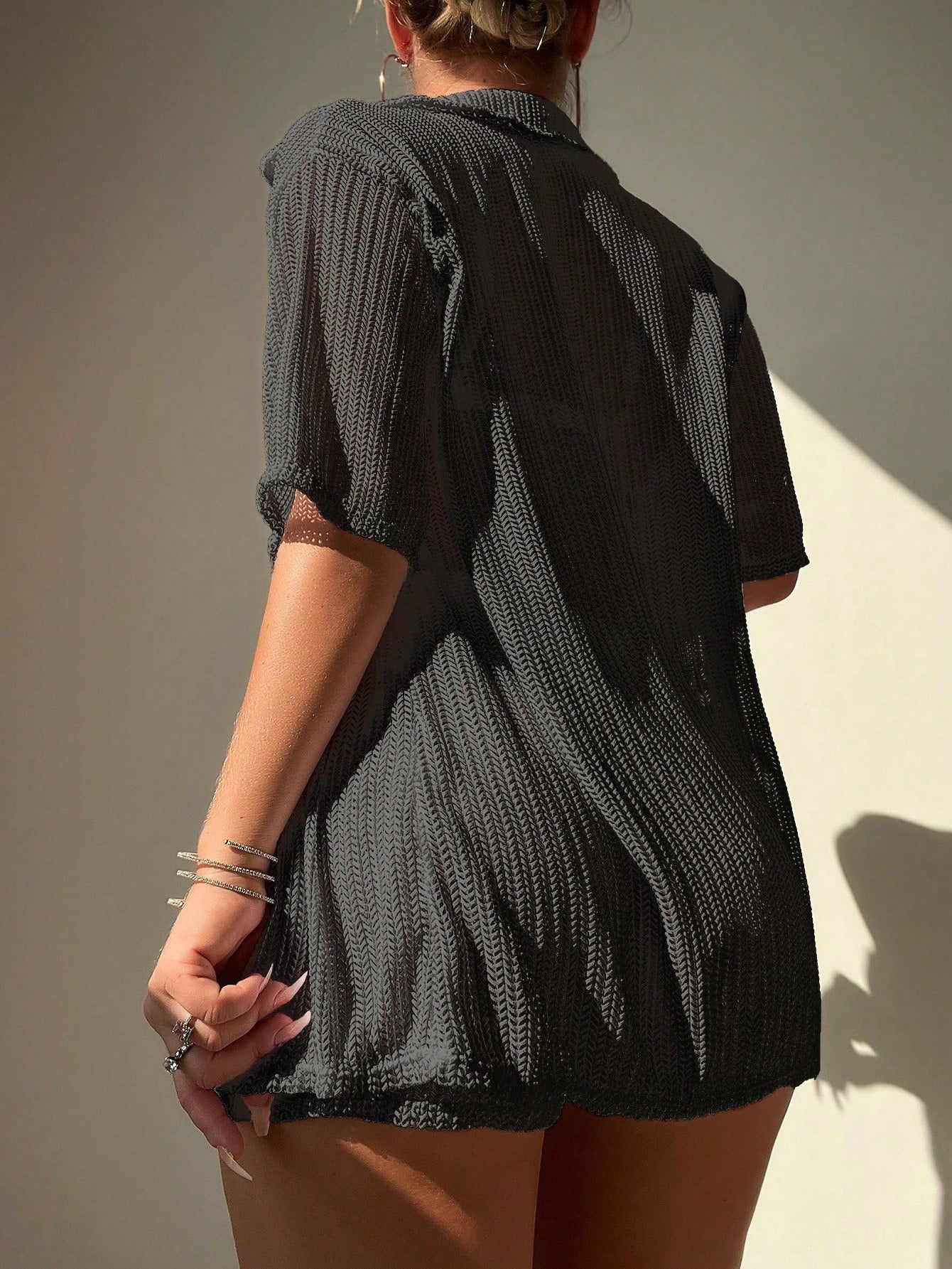 Saída De Praia Conjunto Blusa E Short Trama Leve