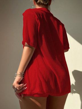 Saída De Praia Conjunto Blusa E Short Trama Leve