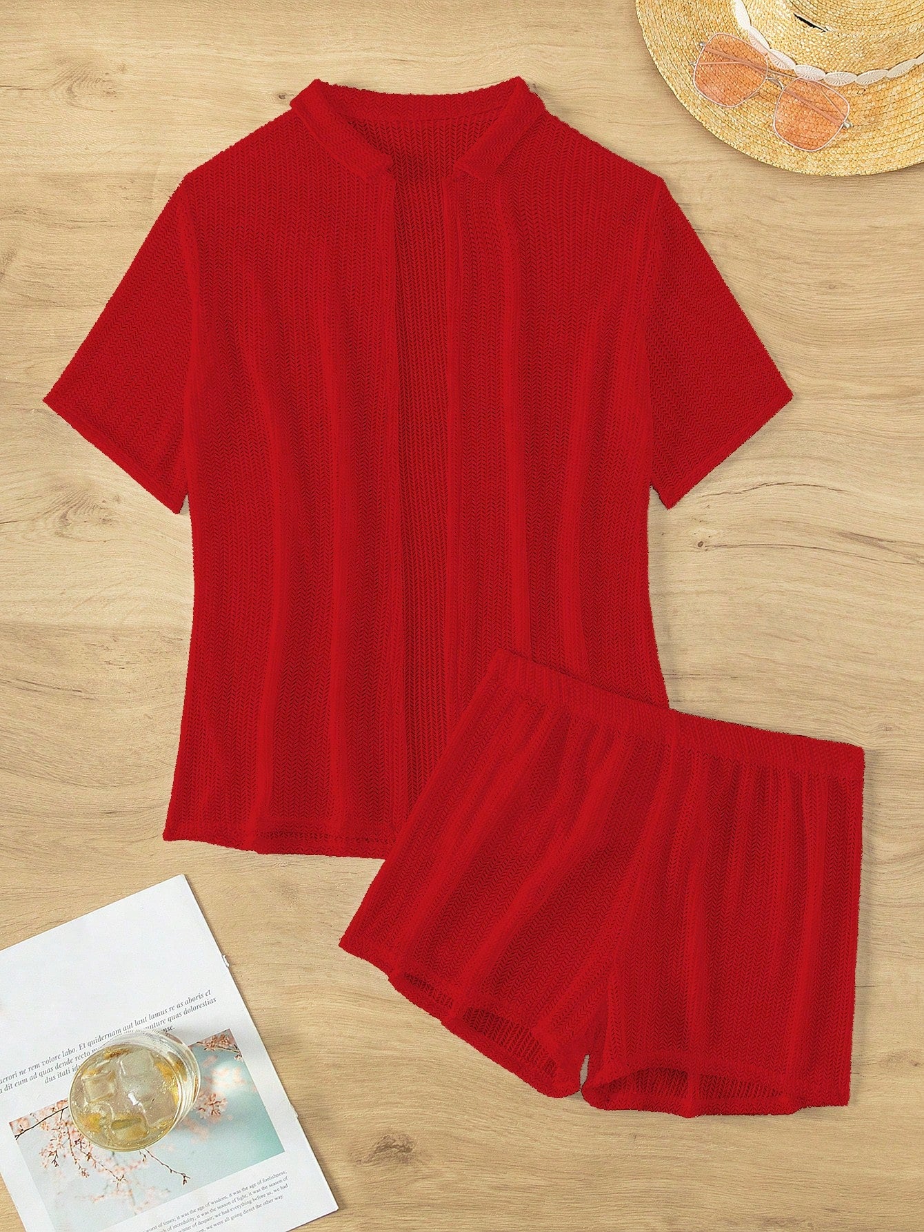 Saída De Praia Conjunto Blusa E Short Trama Leve