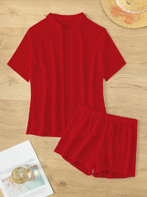 Saída De Praia Conjunto Blusa E Short Trama Leve