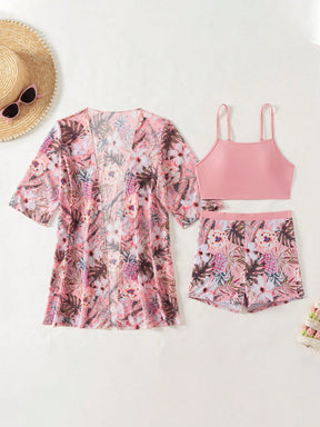 Conjunto Top Cropped E Kimono Estilo Tropical