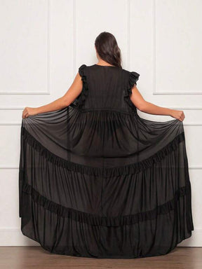 Saída De Praia Kimono Longo Com Babados E Amarração