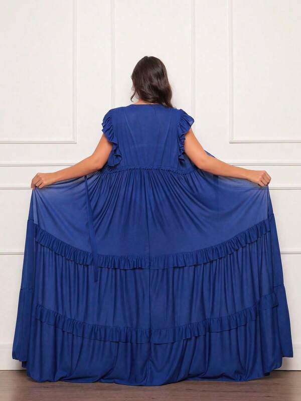 Saída De Praia Kimono Longo Com Babados E Amarração