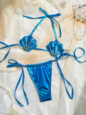 Biquíni Cortininha Concha Metálica Estilo Sereia