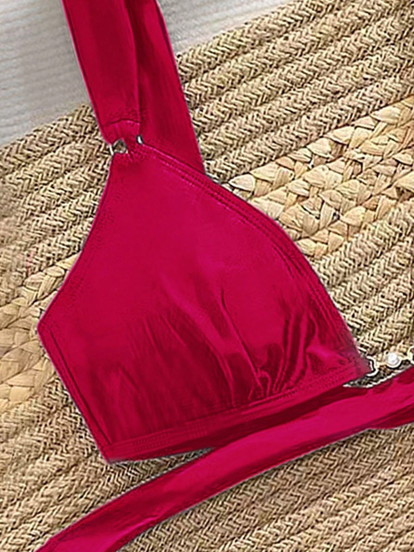 Biquíni Triângulo Com Argolas Douradas E Alças Largas