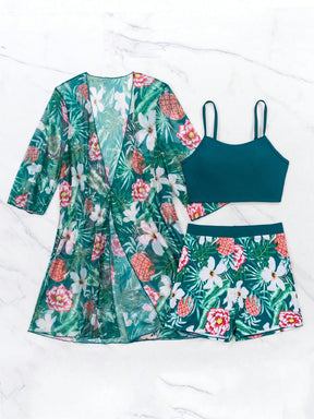 Conjunto Top Cropped E Kimono Estilo Tropical