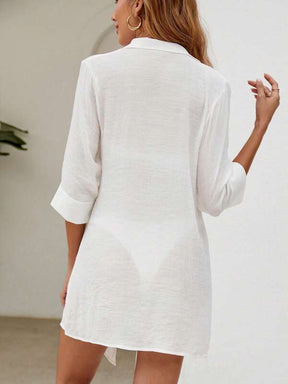 Saída De Praia Chemise Longa Com Botões Frente