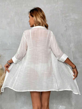 Saída De Praia Chemise Longa Com Botões Frente