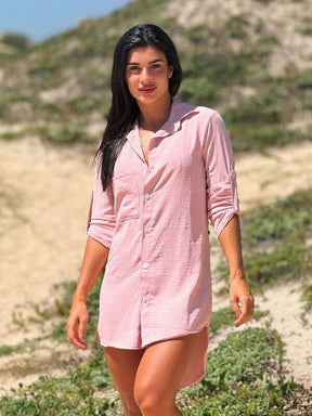 Saída De Praia Camisa Oversized Com Botões E Manga Dobrável