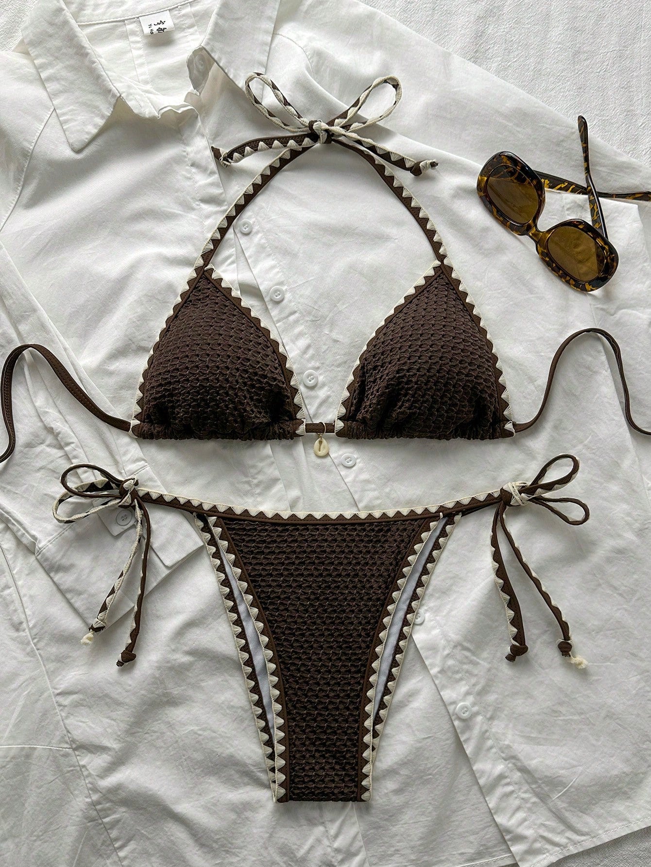 Biquíni Triângulo High Leg Com Amarração Estilo Crochê