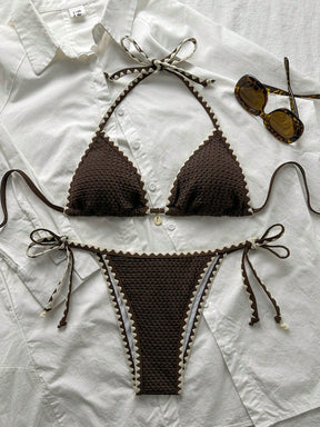 Biquíni Triângulo High Leg Com Amarração Estilo Crochê