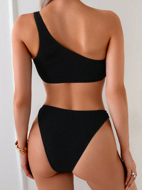 Biquíni Um Ombro Só Texturizado Com Argolas