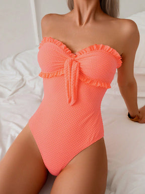 Maiô Tomara Que Caia Texturizado Com Babados Delicados