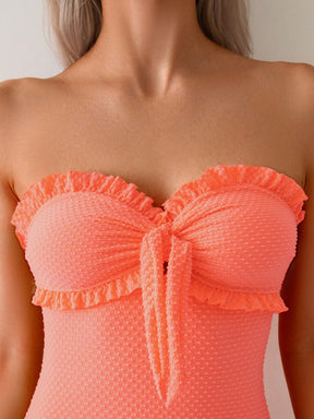 Maiô Tomara Que Caia Texturizado Com Babados Delicados