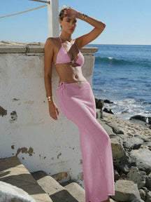 Conjunto Cortininha Com Saia Longa De Tricô Vazado