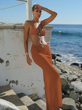 Conjunto Cortininha Com Saia Longa De Tricô Vazado