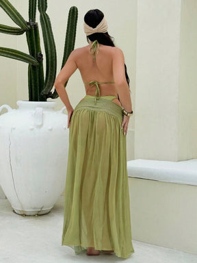 Conjunto Biquíni Triângulo Argolas Com Saída De Praia Longa Tule