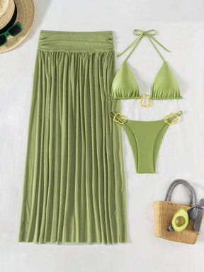 Conjunto Biquíni Triângulo Argolas Com Saída De Praia Longa Tule