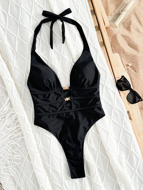 Maiô Decote Profundo Com Detalhes Metálicos Elegante