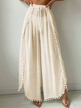 Saída De Praia Calça Fluida Com Fendas E Detalhe Pompons