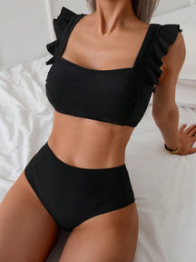 Biquíni Cintura Alta Com Babados Nas Alças
