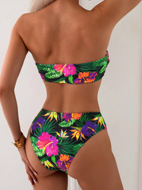 Biquíni Tomara Que Caia Estampa Tropical Cintura Alta