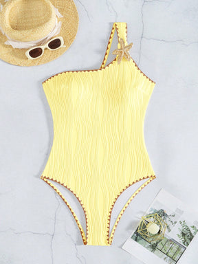 Maiô Um Ombro Só Texturizado Com Detalhe De Estrela Do Mar