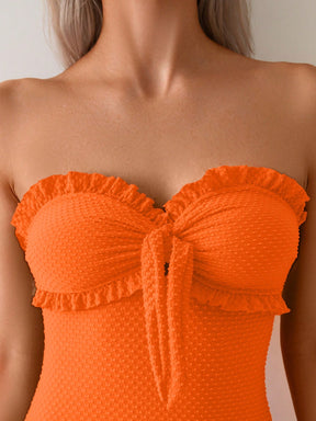 Maiô Tomara Que Caia Texturizado Com Babados Delicados