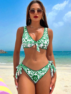 Biquíni Meia Taça Floral Com Laço Frontal E Lateral