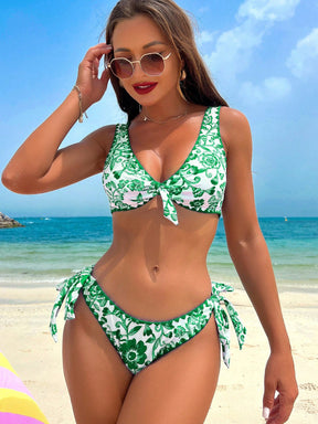 Biquíni Meia Taça Floral Com Laço Frontal E Lateral