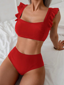 Biquíni Cintura Alta Com Babados Nas Alças