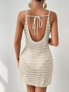 Saída De Praia Vestido Curto Trama Crochê