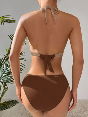 Biquíni Triângulo Cintura Alta Canelado Contrastante