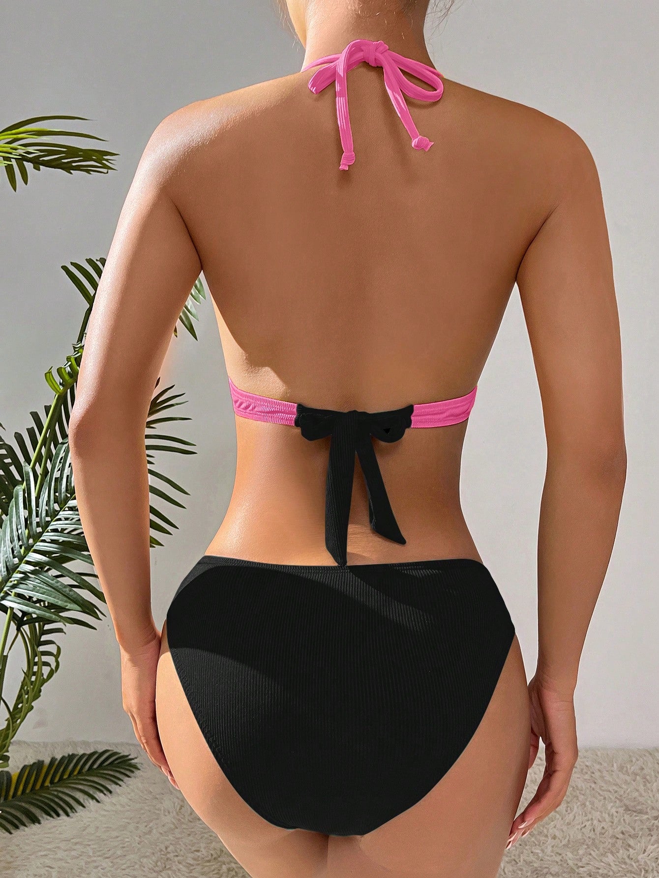 Biquíni Triângulo Cintura Alta Canelado Contrastante