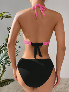 Biquíni Triângulo Cintura Alta Canelado Contrastante