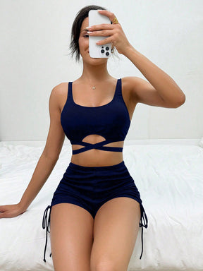 Conjunto Canelado Com Recorte E Franzido Lateral