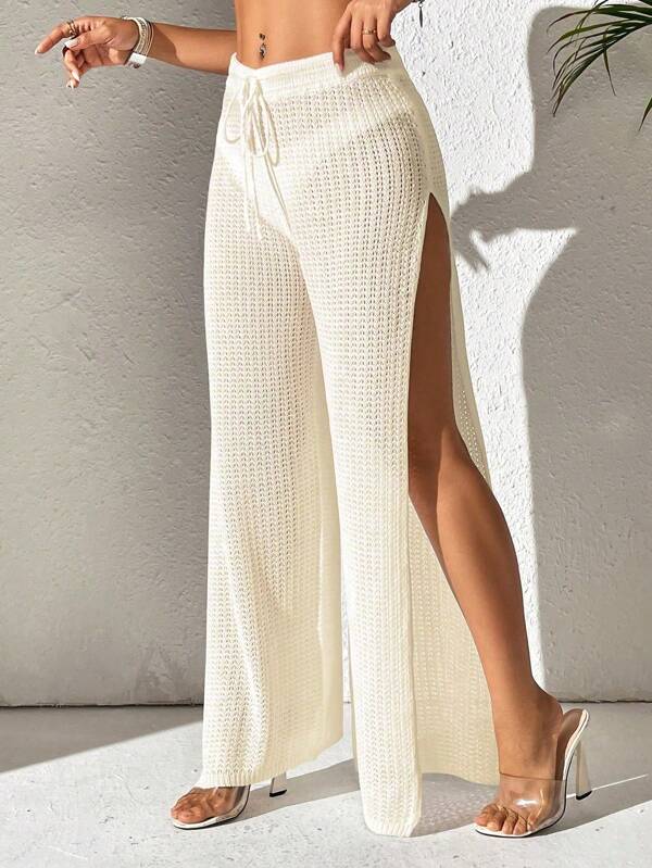 Saída De Praia Calça Fluida Com Fenda Lateral