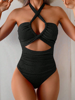 Maiô Texturizado Com Alças Cruzadas E Recorte Frontal