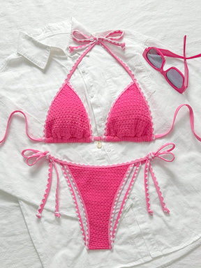 Biquíni Triângulo High Leg Com Amarração Estilo Crochê