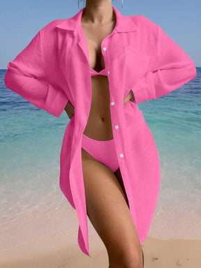 Saída De Praia Camisa Longa Com Botões Estilo Oversized