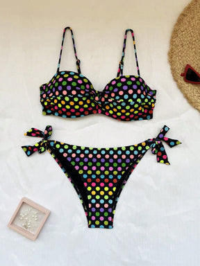Biquíni Meia Taça Estampa Poá Com Amarração Lateral