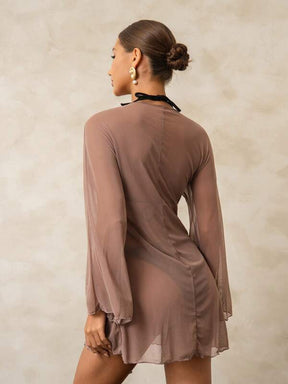 Saída De Praia Kimono Curto Transparente Com Amarração