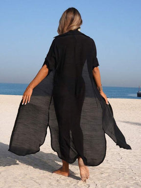 Saída De Praia Chemise Longa Com Fenda Lateral