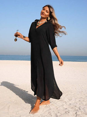 Saída De Praia Chemise Longa Com Fenda Lateral